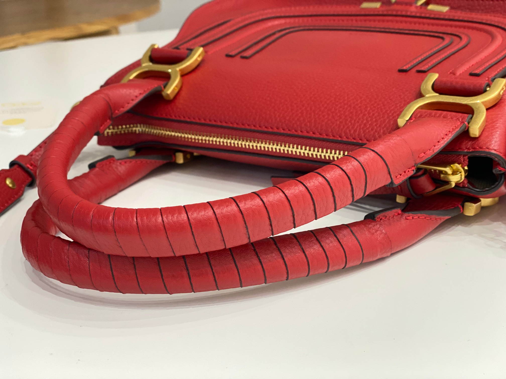 Chloe Small Marcie Bag In Red Grained Leather